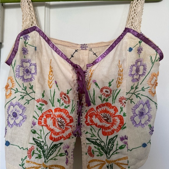 Handmade Floral Embroider w lace/ ribbon  Top, BOHO , fairy , festival - Picture 3 of 12